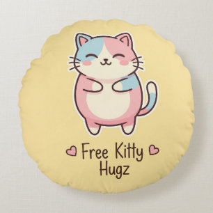 Cute Kawaii Puppy Free Pup Hugz Pastel Round Pillo Cushion