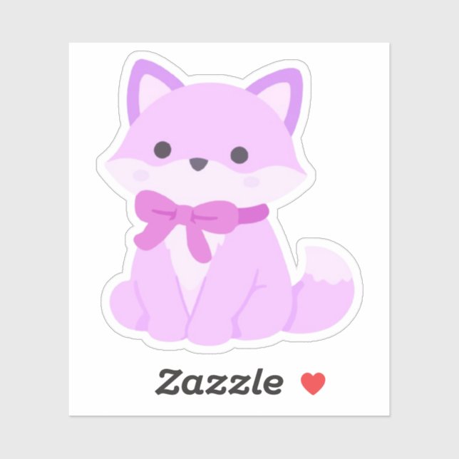 Cute Kawaii Purple Fox with Bow Animal Design (Sheet)