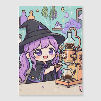 Cute Kawaii Purple Hair Witch Magnetic Card | Cosy
