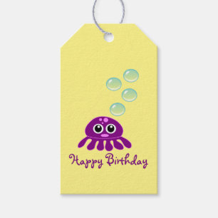 Cute Kawaii Purple Jellyfish Happy Birthday Gift Tags