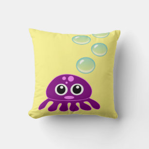 Cute Kawaii Purple Jellyfish with Blue Bubbles Cushion