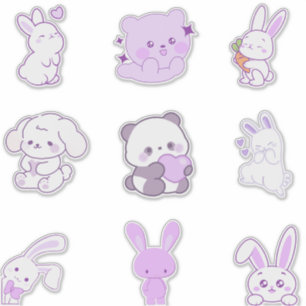 Cute Kawaii Purple Pastel Bunny Panda Sticker Pack