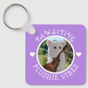 Cute Kawaii Purple Pawsitive Plushie Vibes Photo Key Ring