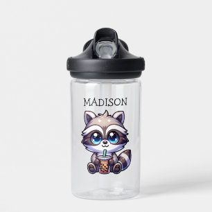 Cute Kawaii Racoon with Bubble Tea Personalised Water Bottle
