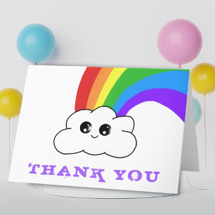 Cute Kawaii Rainbow Cloud Kids Thank you Card