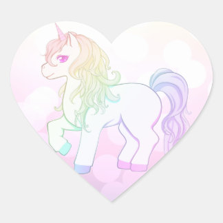 Cute kawaii rainbow coloured unicorn pony heart sticker