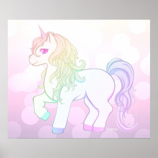 Cute kawaii rainbow coloured unicorn pony poster