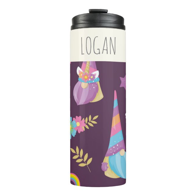 Cute Kawaii Rainbow Gnomes Pattern Personalised Thermal Tumbler (Front)