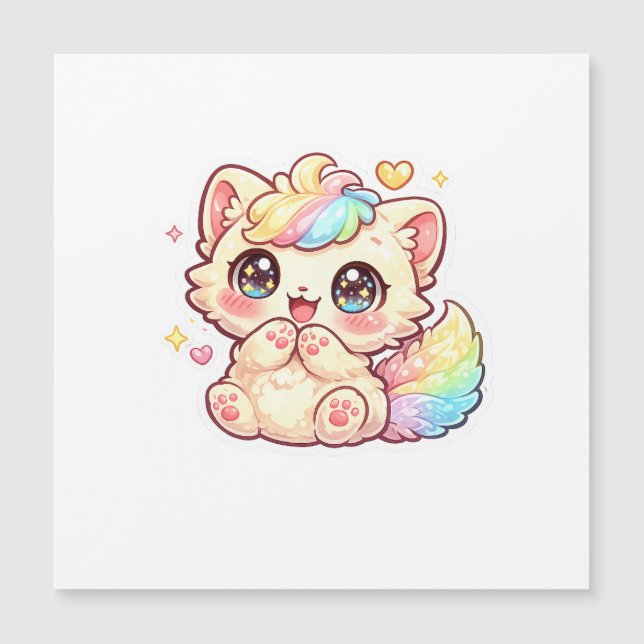 Cute Kawaii Rainbow Kitten Pastel Fluffy Cat Stick (Front)