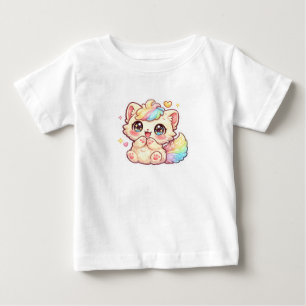 Cute Kawaii Rainbow Kitten Pastel Fluffy Cat Stick Baby T-Shirt