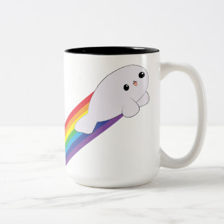 Cute Kawaii Rainbow Rocket Baby Seal Two Tone Mug