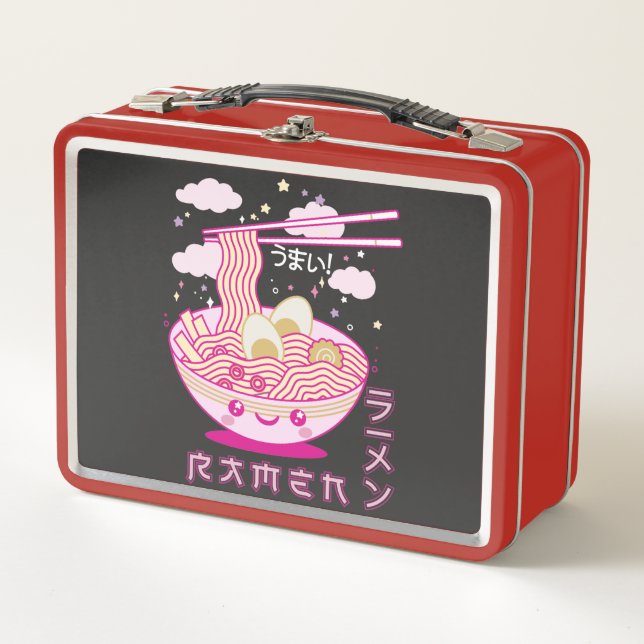 Cute Kawaii Ramen Anime Noodles Ramen Girls, Teens Metal Lunch Box (Front)