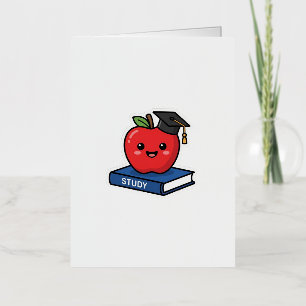 Cute Kawaii Red Apple Wearing Graduation Cap Smart Foil Greeting Card