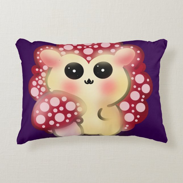 Cute Kawaii Red Mushroom Hedgehog Toadstool Art Decorative Cushion (Front)