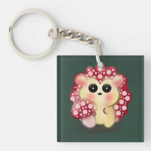 Cute Kawaii Red Mushroom Hedgehog Toadstool Art Key Ring