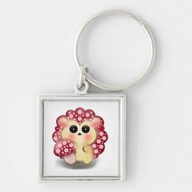 Cute Kawaii Red Mushroom Hedgehog Toadstool Art Key Ring (Front)