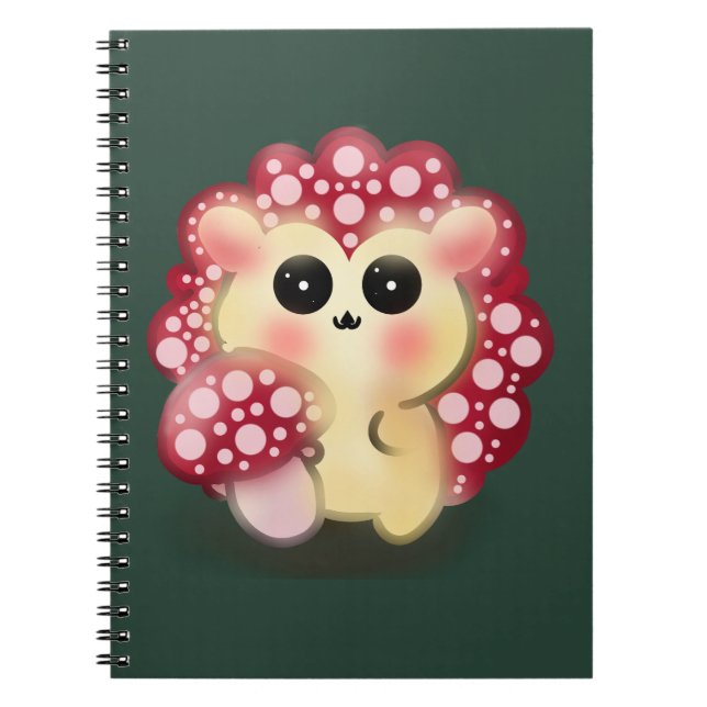 Cute Kawaii Red Mushroom Hedgehog Toadstool Art Notebook (Front)
