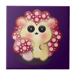 Cute Kawaii Red Mushroom Hedgehog Toadstool Art Tile