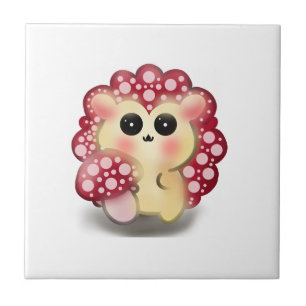 Cute Kawaii Red Mushroom Hedgehog Toadstool Art Tile
