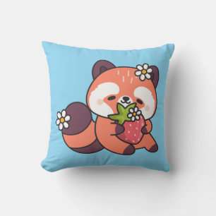 Cute Kawaii Red Panda with Strawberry Cushion