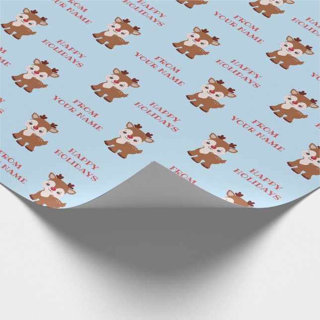 Cute Kawaii Reindeer Personalised Gift Wrap (Corner)