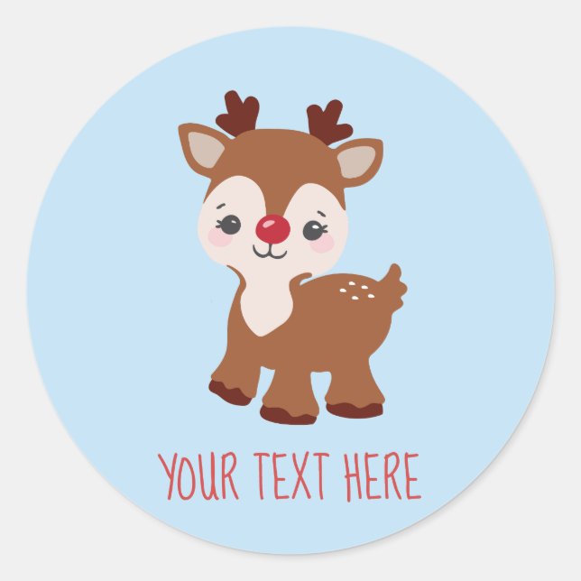 Cute Kawaii Reindeer Personalised Sticker (Front)