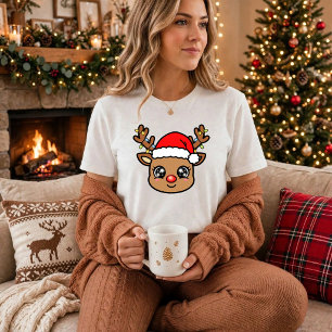 Cute Kawaii Reindeer - Womens Christmas Tee