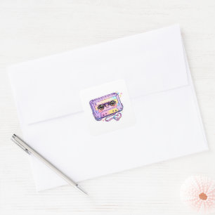 Cute Kawaii Retro Cassette Tape Pastel Purple Musi Square Sticker