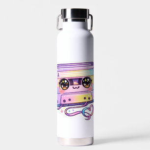 Cute Kawaii Retro Cassette Tape Pastel Purple Musi Water Bottle