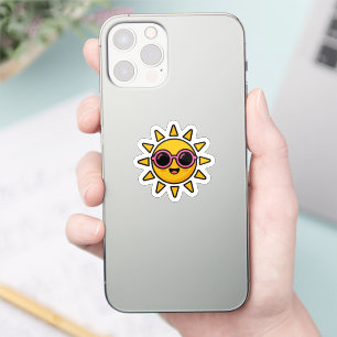 Cute Kawaii Retro Sun Wearing Pink Sunglasses Summ