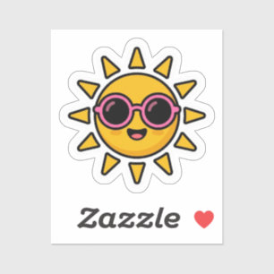 Cute Kawaii Retro Sun Wearing Pink Sunglasses Summ