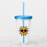 Cute Kawaii Retro Sun Wearing Pink Sunglasses Summ