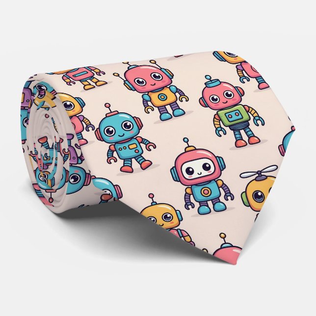 Cute Kawaii Robot Pattern Tie (Rolled)