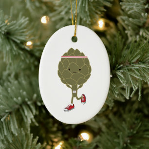 Cute Kawaii Running Artichoke Ceramic Tree Decoration