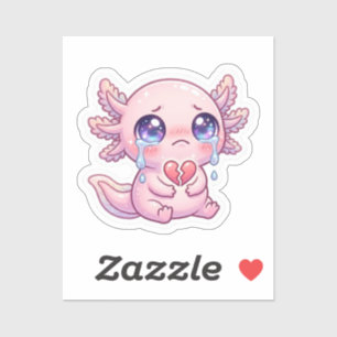 Cute Kawaii Sad Axolotl Crying with Broken Heart S