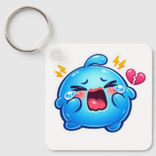 Cute Kawaii Sad Blue Slime Crying with Broken Hear Key Ring