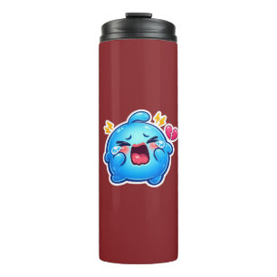 Cute Kawaii Sad Blue Slime Crying with Broken Hear Thermal Tumbler
