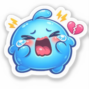 Cute Kawaii Sad Blue Slime Crying with BrokSticker