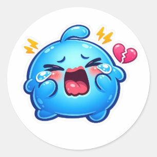 Cute Kawaii Sad Blue Slime Crying with BrokSticker Classic Round Sticker