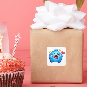 Cute Kawaii Sad Blue Slime Crying with BrokSticker Square Sticker