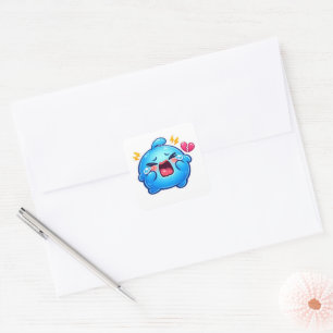 Cute Kawaii Sad Blue Slime Crying with BrokSticker Square Sticker