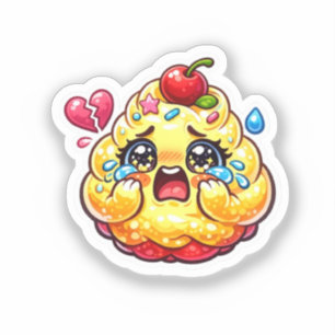 Cute Kawaii Sad Cupcake Crying with Broken Heart S