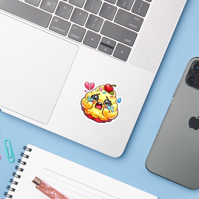 Cute Kawaii Sad Cupcake Crying with Broken Heart S (Laptop w/ iPhone)