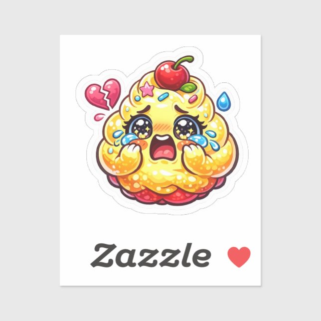 Cute Kawaii Sad Cupcake Crying with Broken Sticker (Sheet)