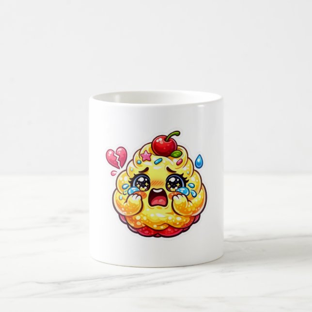 Cute Kawaii Sad Cupcake Crying with Broken Sticker Coffee Mug (Center)
