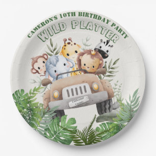 Cute Kawaii Safari Wile Animals Birthday Round Paper Plate