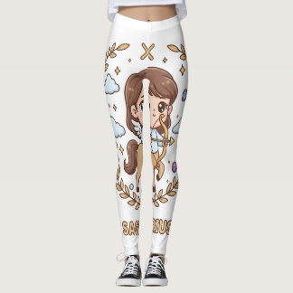 Cute Kawaii Sagittarius Zodiac Sign Leggings