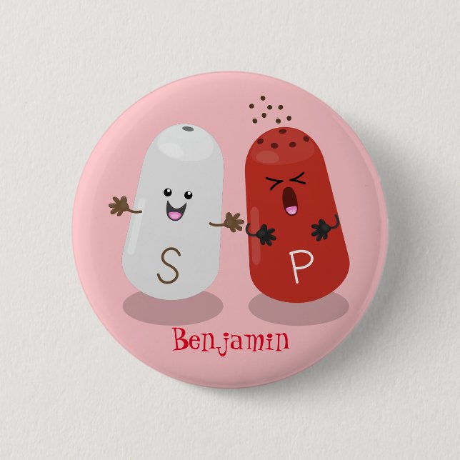 Cute kawaii salt and pepper shakers cartoon 6 cm round badge (Front)