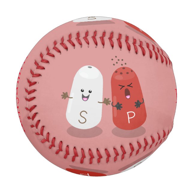 Cute kawaii salt and pepper shakers cartoon baseball (Front Left)