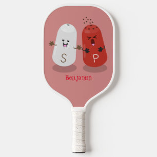 Cute kawaii salt and pepper shakers cartoon pickleball paddle